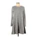 Cable & Gauge Casual Dress - Mini Crew Neck Long sleeves: Gray Marled Dresses - Women's Size Small