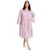 Plus Size Women's Fit-and-Flare Midi Dress by June+Vie in Pink Marble Vine (Size 30/32)