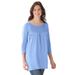 Plus Size Women's Three-Quarter Sleeve Smocked Tunic by Woman Within in French Blue (Size 30/32)