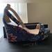 J. Crew Shoes | J.Crew Fabric Wrapped Wedge Sandal With Navy Floral Pattern. | Color: Blue | Size: 9