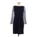 Talbots Casual Dress - Shift High Neck 3/4 sleeves: Blue Color Block Dresses - Women's Size Small Petite