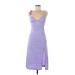 Shein Casual Dress - Midi Plunge Sleeveless: Purple Print Dresses - Women's Size 2