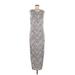 Summer and Sage Casual Dress - Sheath Scoop Neck Sleeveless: Silver Print Dresses - Women's Size Large