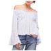 Free People Tops | Free People | Striped Off-Shoulder Bell Sleeve Button Down Blouse Sz L | Color: Blue | Size: L