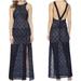 Free People Dresses | Free People Blue Lace Overlay Formal Maxi Dress High Neck Open Back Gown | Color: Blue | Size: 2