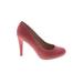 Kelly & Katie Heels: Slip On Stiletto Cocktail Burgundy Solid Shoes - Women's Size 7 - Round Toe