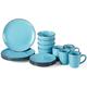 HOMD 16-Pieces Stoneware Dinnerware Set, Dinner Set, Kitchen Dinnerware Ceramic Crockery Set, Dinner Service Set for 4, Include Dinner Plate, Dessert Plate, Cereal Bowl and Mug（Blue）