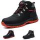 Gainsera Steel Toe Cap Boots Men Women Waterproof Safety Boots Lightweight Non-Slip Safety Work Shoes, BlackRed 11UK 45EU 275