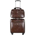 HALAHAI Luggage Suitcase Carry On Luggage 16in Suitcase PU Leather Men Business Suitcase Wheels Cabin Password Trolley Travel Bag Checked Luggage (Color : Siyah, Size : 2 piece set)