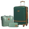 COOLIFE Suitcase Trolley Carry On Hand Cabin Luggage Hard Shell Travel Bag Lightweight with TSA Lock,The Suitcase Included 1pcs Travel Bag and 1pcs Toiletry Bag (Dark green/Brown, 24 Inch Luggage Set)