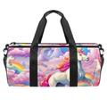DragonBtu Duffle Bag - Spacious Weekender Bag for Travel with Laundry Bags and Shoe Compartment -Rainbow Unicorn Clouds