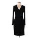 Calvin Klein Casual Dress - Midi V-Neck Long sleeves: Black Print Dresses - Women's Size 6