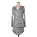 Guess Casual Dress - Mini V Neck Long sleeves: Silver Print Dresses - Women's Size 16