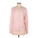 Lands' End Cardigan Sweater: Pink Color Block Sweaters & Sweatshirts - Women's Size Medium