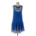 Meadow Rue Casual Dress - Mini Scoop Neck Sleeveless: Blue Print Dresses - Women's Size 12