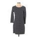 J.Crew Factory Store Casual Dress - Shift Scoop Neck 3/4 sleeves: Black Stripes Dresses - Women's Size X-Small