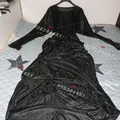 Robe maxi en satin brillant à manches longues pour femmes robe de nuit à lacets grande taille