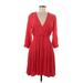 ASOS Casual Dress - A-Line Plunge 3/4 Sleeve: Red Solid Dresses - Women's Size 6