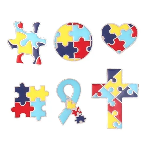 6 Teile/satz Autismus Awareness Pins Autismus Puzzle Broschen Emaille Pins Schal Pins Dekor für DIY Hüte Schals Abzeichen