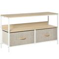 Meuble TV industriel 2 tiroirs tissu gris acier MDF blanc bois clair