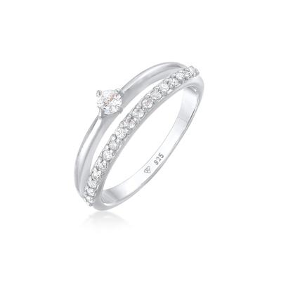 Fingerring ELLI "Zirkonia Solitär Verlobung 925 Silber" Gr. 56, silber, Fingerringe, Damen, 56mm,mit Steinen, Silber 925 (Sterlingsilber), 1.8mm Image