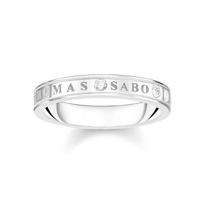 Fingerring THOMAS SABO "mit weißen Steinen, TR2253-051-14-52,54,56,58" Gr. 58, silber (silberfarben, kristallweiß, kristallweiß), Fingerringe, Damen, 58, Silber 925 (Sterlingsilber), 3,4mm, mit Zirkonia (synth.) Image