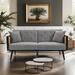 Modern 2-Seat Velvet Sofa, Rattan Arm Loveseat with Split Back Fold-Down Backrest, Reclining Couch for Living Room, Beige