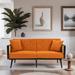Modern 2-Seat Velvet Sofa, Rattan Arm Loveseat with Split Back Fold-Down Backrest, Reclining Couch for Living Room, Orange