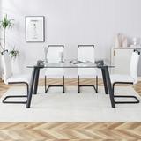 1 table and 4 chairs. Rectangular glass dining table, glass tabletop and metal legs.with white PU black leg chairs.