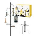 iBorn Bird Feeders Hanging Station 87Inch Wild Bird Feeding Station Pole Stand Outdoors Heavy Duty +Removable Seed Tray Water Bird Bath 4-Hooks 5-Prong Pole Stabilizer(Bird Feeders NOT Included)