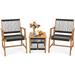 3 Pieces Acacia Wood Outdoor Furniture Set All-Weather Rope Woven Bistro Set with Armchairs and Coffee Table Patio Conversation Set for Front Porch Deck Balcony