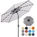 Sun-Ray 9 FT 32 LED Patio Solar Umbrella w/ Push Button Tilt and Crank Outdoor Umbrella 8 Sturdy Ribs UV Protection Solution-Dyed Fabric Creamy Beige