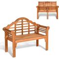 YOJFOTOOU. Outdoor Wood Bench 4 Ft Foldable Eucalyptus Garden Bench Two Person Loveseat Chair Solid with Curved Backrest and Armrest Ideal for Patio Porch or Balcony (Teak)