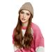 Inevnen Knit Hat Wigs with Long Wavy Gradient Curly Hair Extensions Wig Warm Knitted Hairpiece for Women