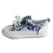 ZIZOCWA Lace-Up Tennis Sneakers for Women Printed Canvas Pu Leather Soft Sole Walking Shoes Non-Slip Soft Sole Running Shoes Arch Support Blue Size7.5