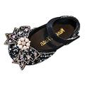 BOLUOYI Shoes for Girls Fashion Spring and Summer Children Dance Shoes Girls Dress Performance Princess Shoes Light Breathable Sequins Pearl Bow Buckle Black 34