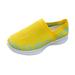 ZIZOCWA Breathable Mesh Knitted Casual Sports Shoes for Women Soft Sole Slip On Walking Sneakers Daily Wedge Printed Tennis Work Sneaker Yellow Size7