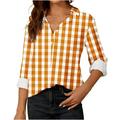 Posijego Womens Plaid Button Down Shirts Collared Long Sleeve Dress Shirt Blouses Office Work Tops for Women
