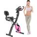 Folding Exercise Bike Fitness Upright and Recumbent X-Bike with 16-Level Adjustable Resistance Arm Bands and Backrest