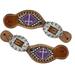 Showman Ladies Size Leather Spur Straps w/ Beaded Cross Inlay (Purple)