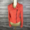 Free People Jackets & Coats | Free People Full Zip Up Collar Red Cropped Linen Biker Jacket Women's Size 8 | Color: Red | Size: 8