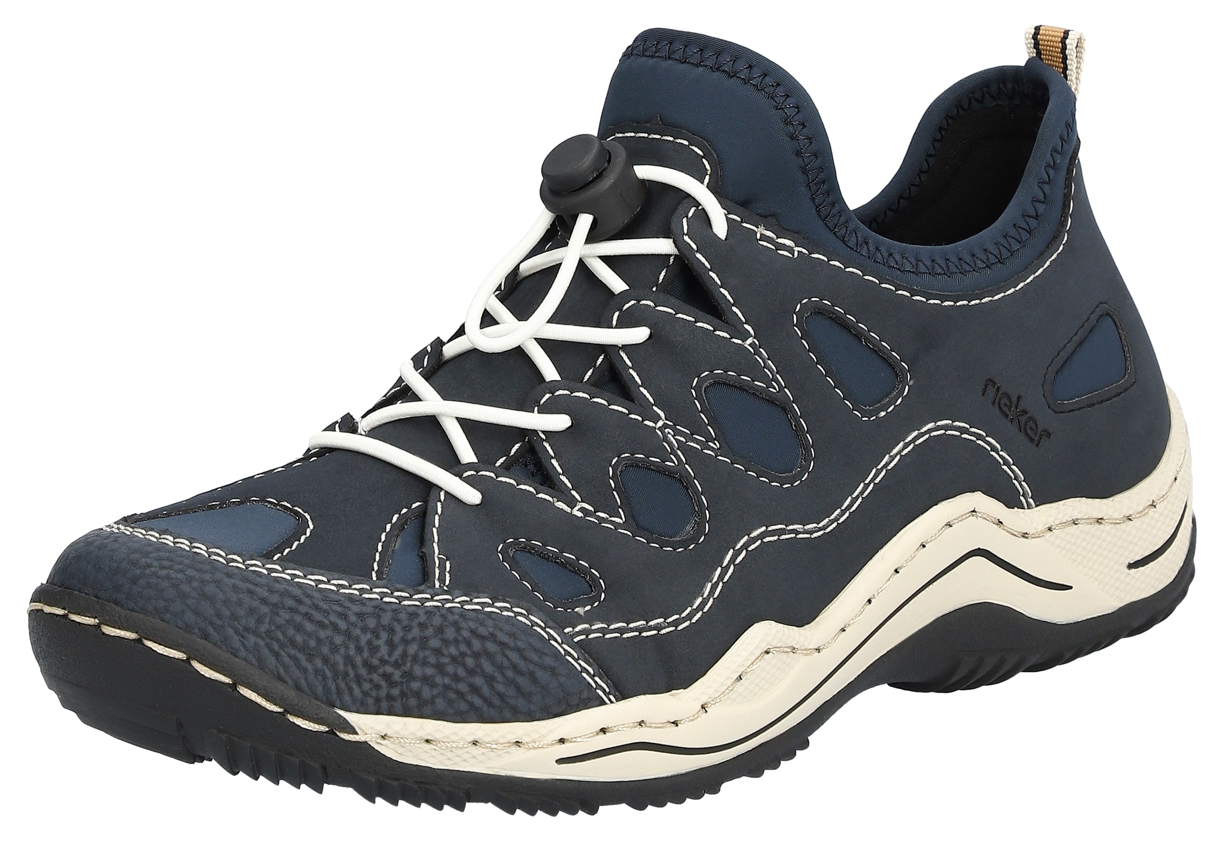 Slip-On Sneaker RIEKER, Damen, Gr. 36, blau (nachtblau), Nubuklederimitat, Textil, Schuhe, Trekking Schuh, Freizeitschuh, Slipper mit Wechselfußbett