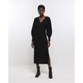 River Island Womens Black Knit Wrap Jumper Midi Dress