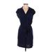 Forever 21 Contemporary Casual Dress V-Neck Short sleeves: Blue Solid Dresses - Women's Size Medium
