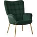 Anadea Velvet Fabric Accent Chair, Living Room Chairs Leisure Armchair w/ Golden Mental Legs Upholstered/Velvet in Green | Wayfair M019159