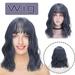 Augper Wholesale Elegant Off Blue Wig With Bangs Bob Short Curly Wigs for Women Charming Natural