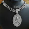 Praying Hands Silver Pendant 16 18 20 24 Iced Cuban Box Lock Chain Necklace