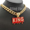 Hip Hop Gold PT Drip KING pendant & Iced Box Lock Cuban Choker Chain Necklace