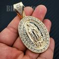 Iced Guadalupe Virgin Mary Pendant & 18 Box Lock Cuban Choker Chain Necklace