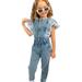 Baby Girl Jumpsuits Toddler Girls Summer Flying Sleeve Jumpsuit Solid Color Jean Denim Zipper Jumpsuit Outwear for Girls Clothes Blue 3 Years-4 Years